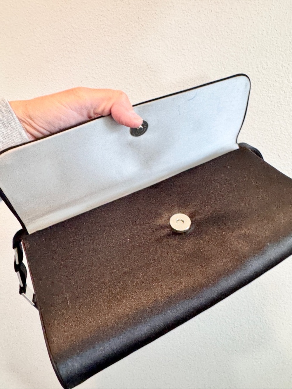 Y2K Minimalist Shoulder Bag Black Satin Rhinestone Strap Baguette Nordstrom C13 - Picture 8 of 9